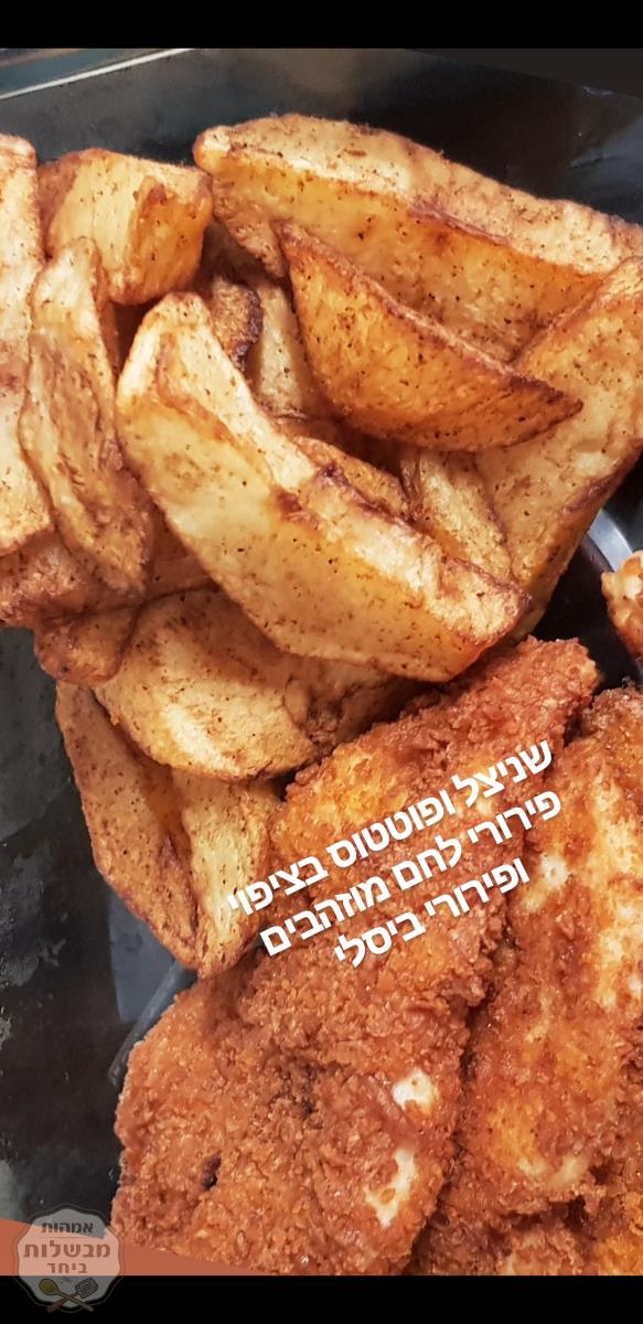 פוטטוס ושניצל בציפוי פירורי ביסלי בטעם בריל 