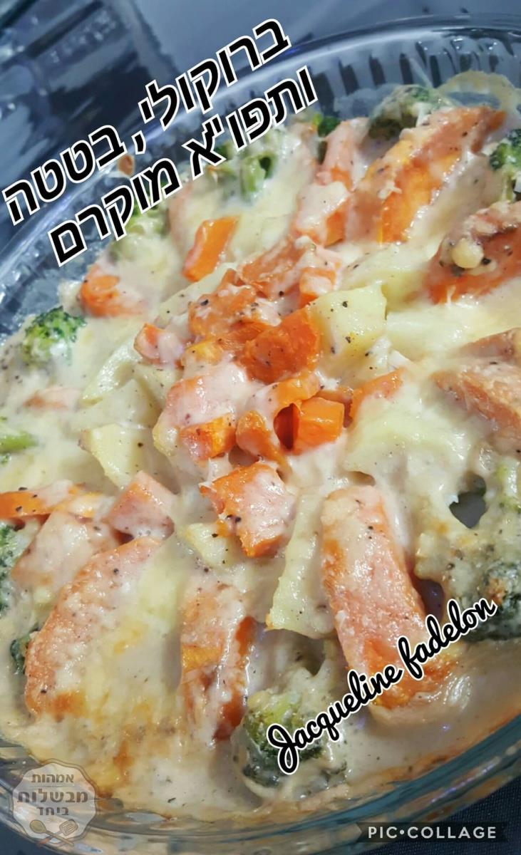 ברוקולי בטטה ותפו"א מוקרם עם רוטב שמנת 