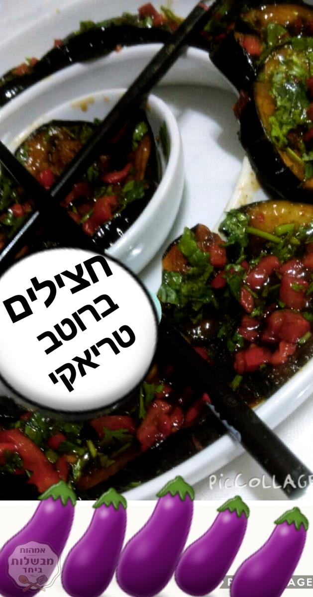 סלט חצילים ברוטב טריאקי ,סויה וחומץ בלסמי וטבסקו