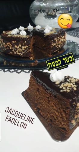 עוגת שוקולד אלוהית  כשרה לפסח  וציפוי גנאש שוקולד ופיזור  אגוזי לוז מסוכרים 