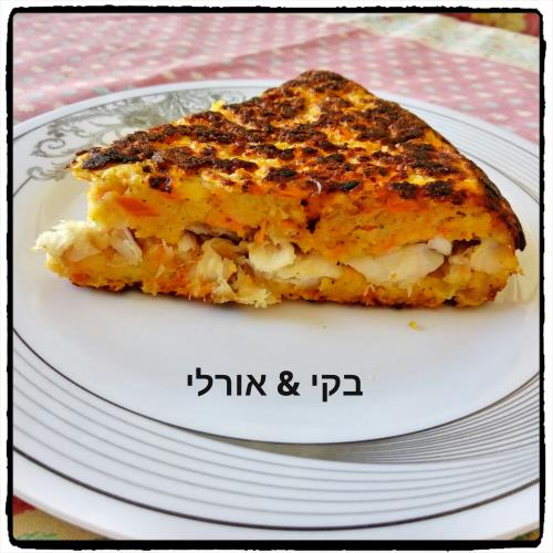 פשטידת שכבות עם דג בס במחבת על האש