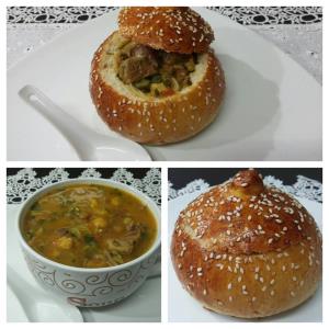 מרק חרירה בקערת לחם