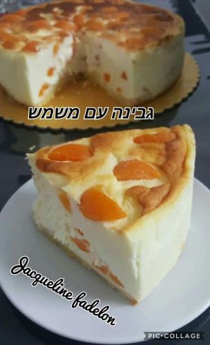 עוגת גבינת מסקרפונה וגבינה לבנה עם משמשים