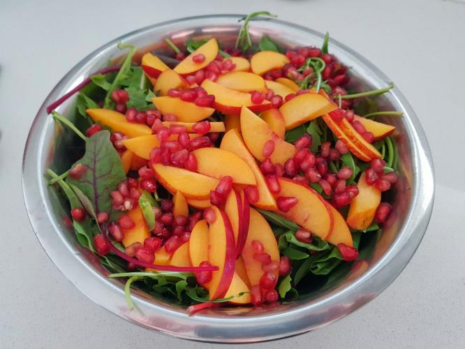 סלט עלי בייבי נקטרינות ורימון 